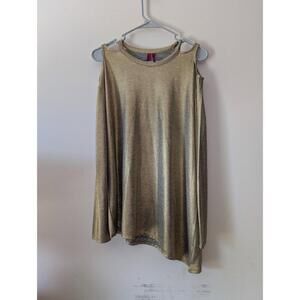 Love Scarlett Shirt Womens Size Small Gold Sleeveless Metallic Long Sleeve Asymm